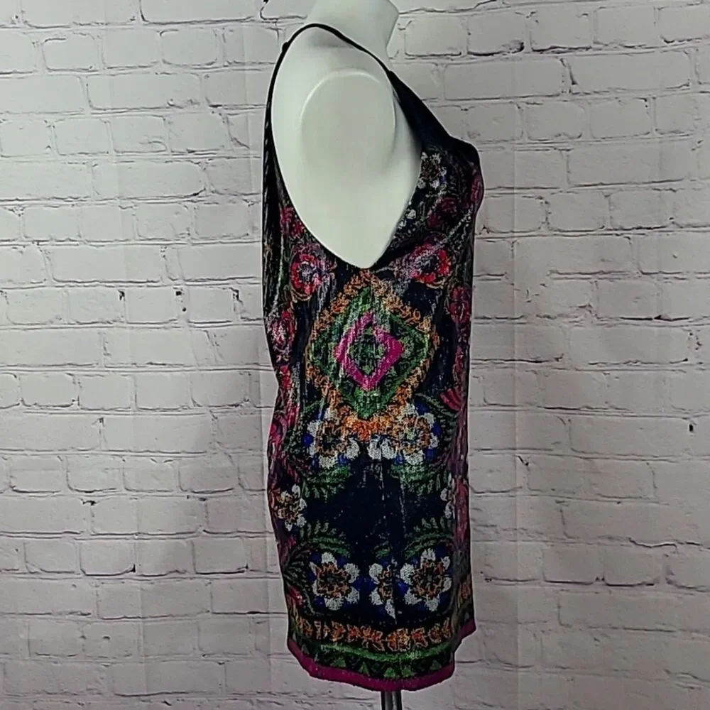 Free People Tangier Floral Boho-chic Sequins Sleeveless Mini Dress. Size XS